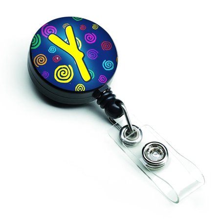 CAROLINES TREASURES Letter Y Initial Monogram Blue Swirls Retractable Badge Reel CJ1011-YBR